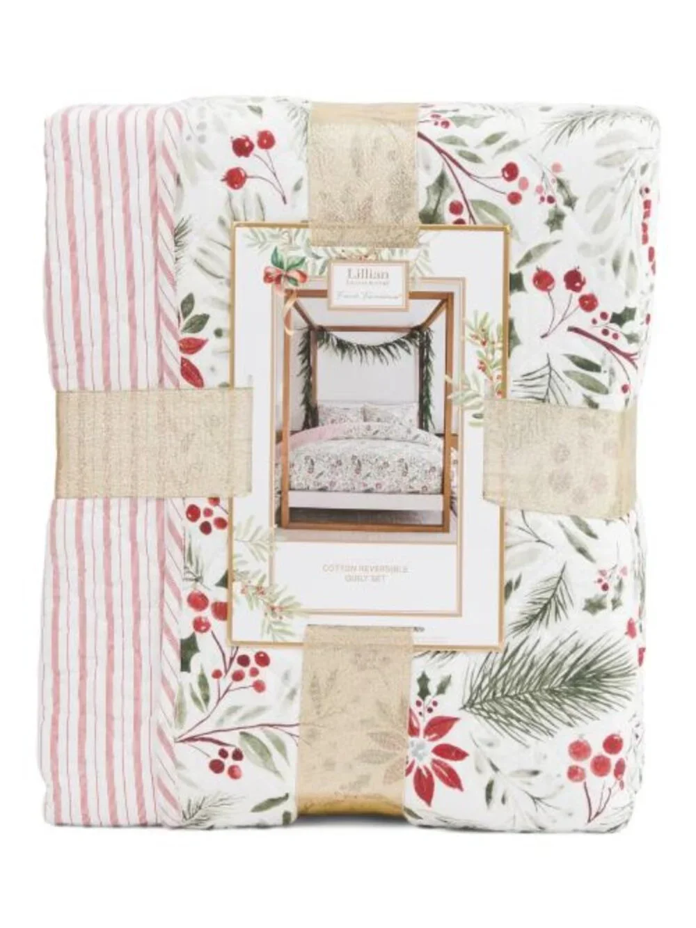 Lillian August Red & Green Floral Granberry Reversible Quilt Set